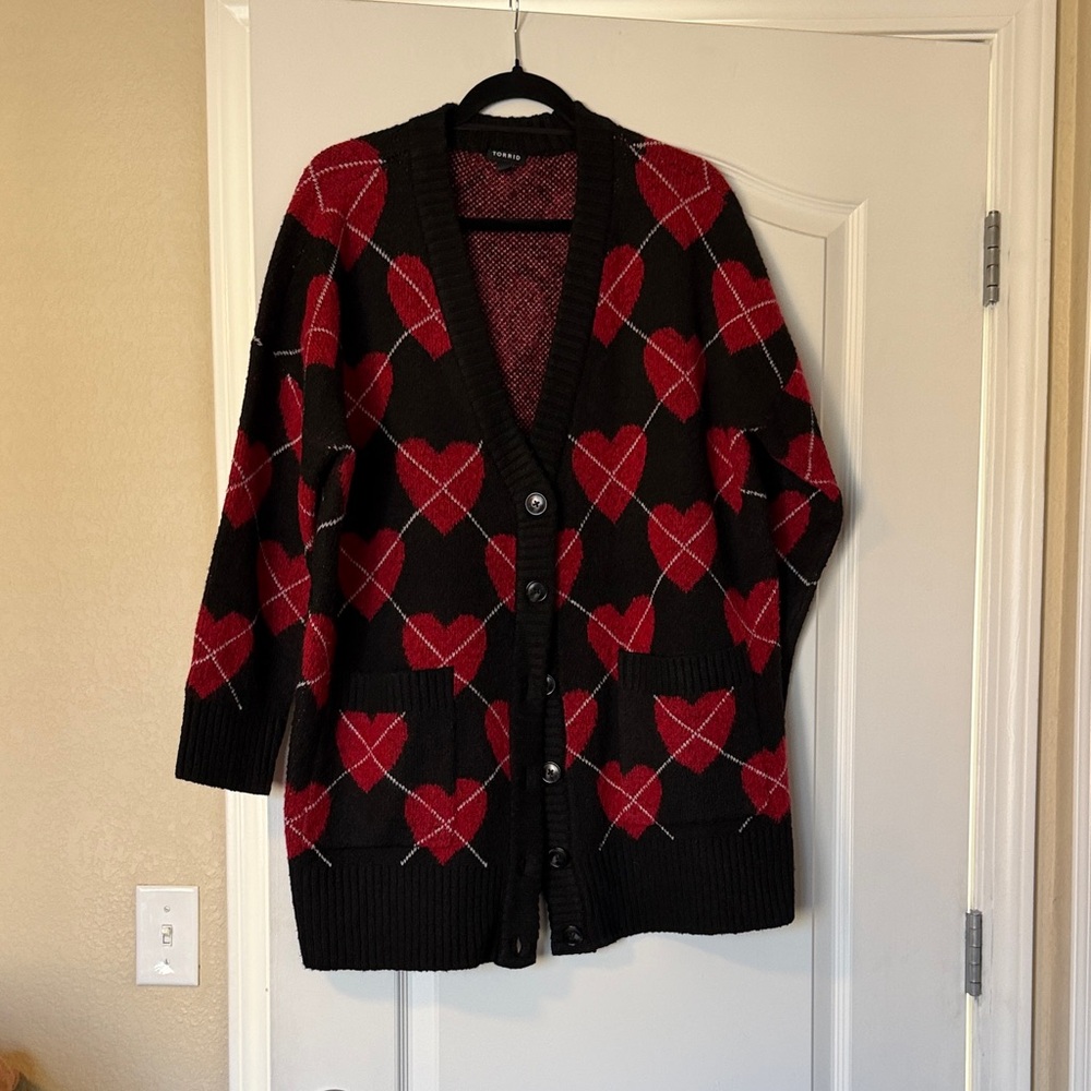 torrid Black Cardigan with Red Heart Pattern